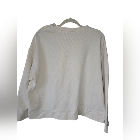 H&M White Sweater with 'À Paris' Print Large Gold Shoulder Buttons 60% Cotton - Picture 2 of 11